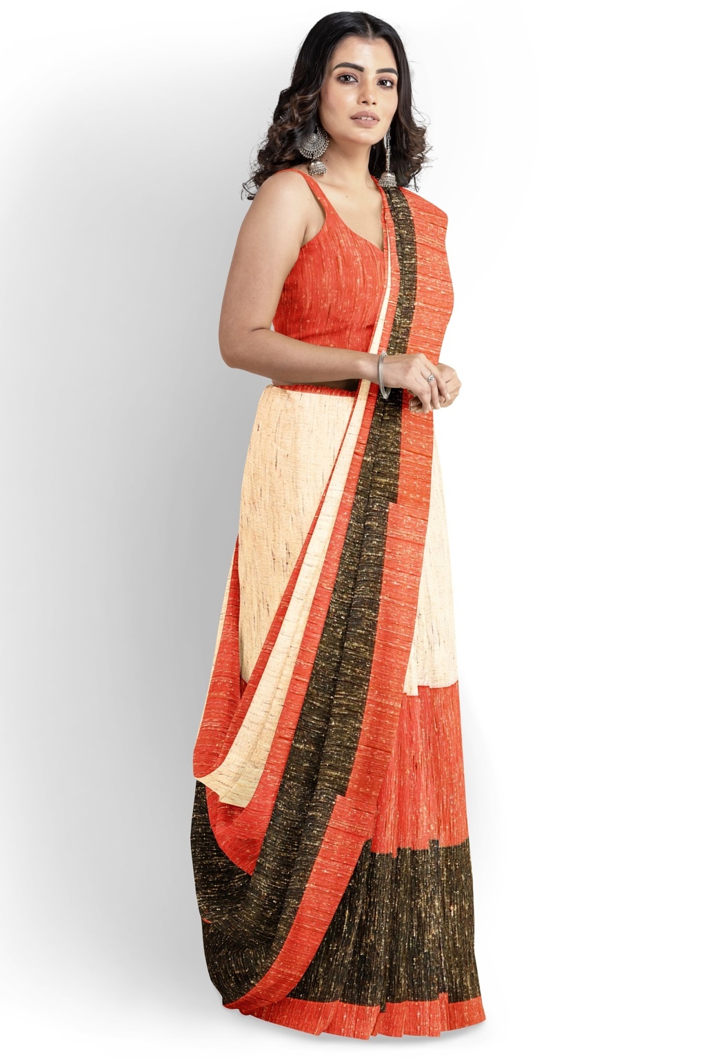 Red White Pure Cotton Kusu Hand Loom Saree (1282)